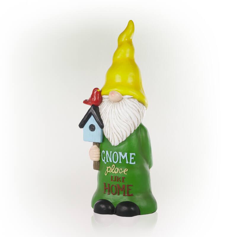 Alpine Corporation 24"H "Gnome Place Like Home" Indoor/Outdoor Garden Gnome Statue, Green/Yellow