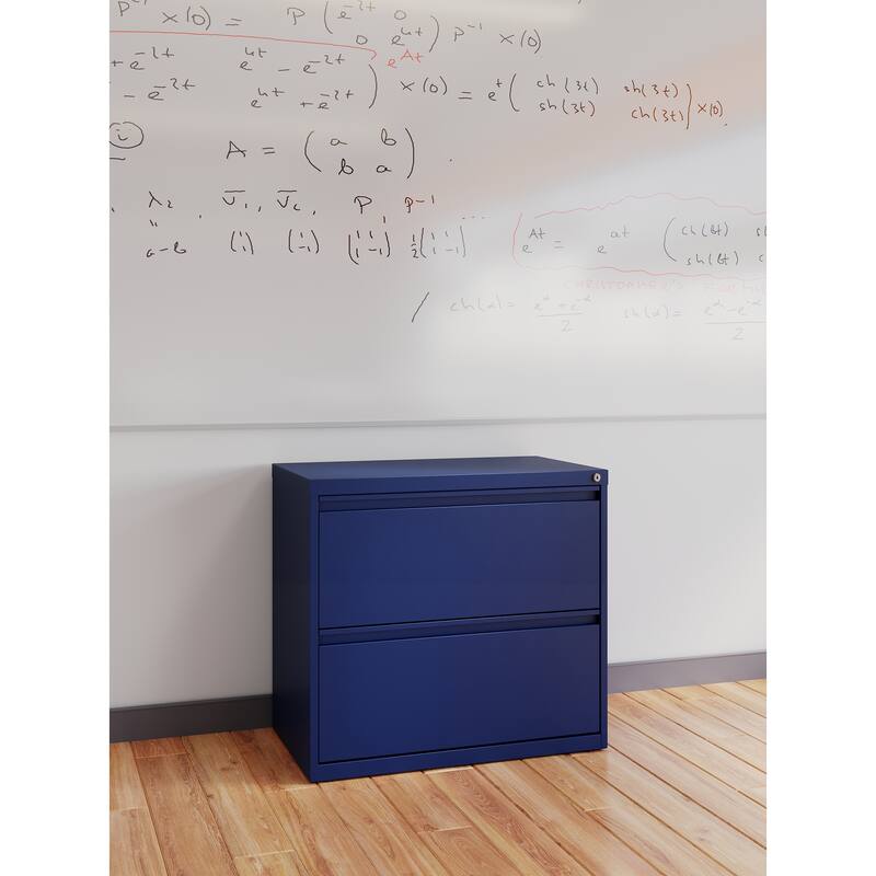 Hirsh 30 Inch Wide 2 Drawer Lateral 101 File Cabinet, White - Blue