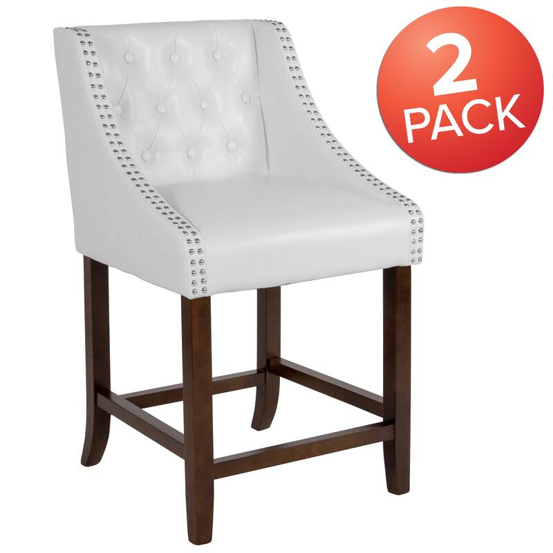 Transitional Tufted Upholstered/Walnut Finish Counter Stool (Set of 2)