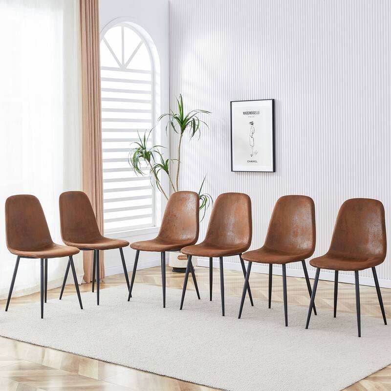 Modern 6 Piece Fabric Dining Chair Set with Cushions, Metal Legs, Non Slip Feet for Dining Room Kitchen Bedroom Living Room - Brown