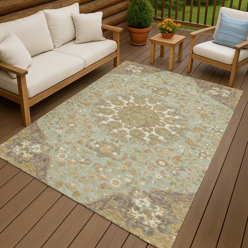 Machine Washable Indoor/ Outdoor Global Eckley Chantille Rug - Celery - 10' x 14'