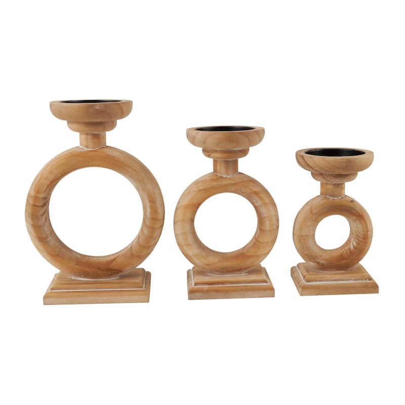 Wood Circular Ring Candle Holder - Set of 3 Brown - Roche River Decor - 4"W x 7"L x 11"H