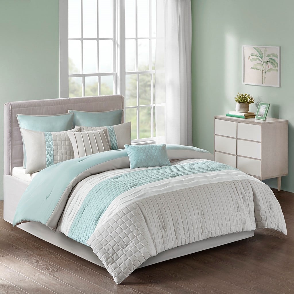 GDF Studio - Tinsley 8 Piece Pleated Microfiber Comforter Set