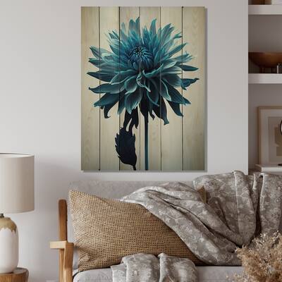 Designart 'Hyperrealistic Blue And White Flower III' Floral Wood Wall Art - Natural Pine Wood