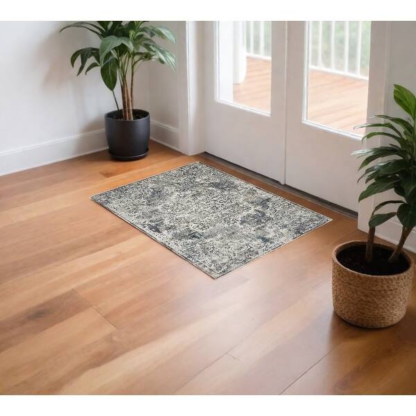 HomeRoots 3' X 5' Ivory Floral Medallion Area Rug - 3' x 5' Oval - Bed ...