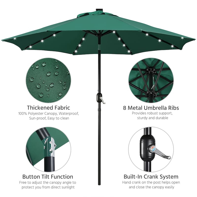 Yaheetech 9FT Patio Umbrella with 32 LED Lights Market Umbrella with 8 Ribs