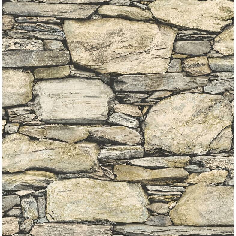 Brewster Cobble Neutral Stone Wall Wallpaper - 20.5in x 396in x 0.025in