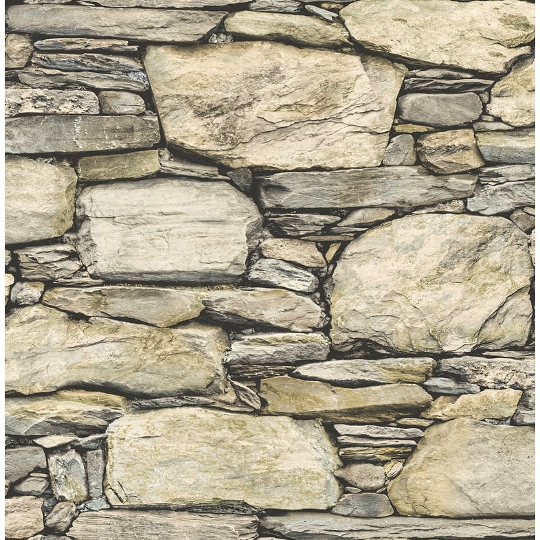 Brewster Cobble Neutral Stone Wall Wallpaper - 20.5in x 396in x 0.025in