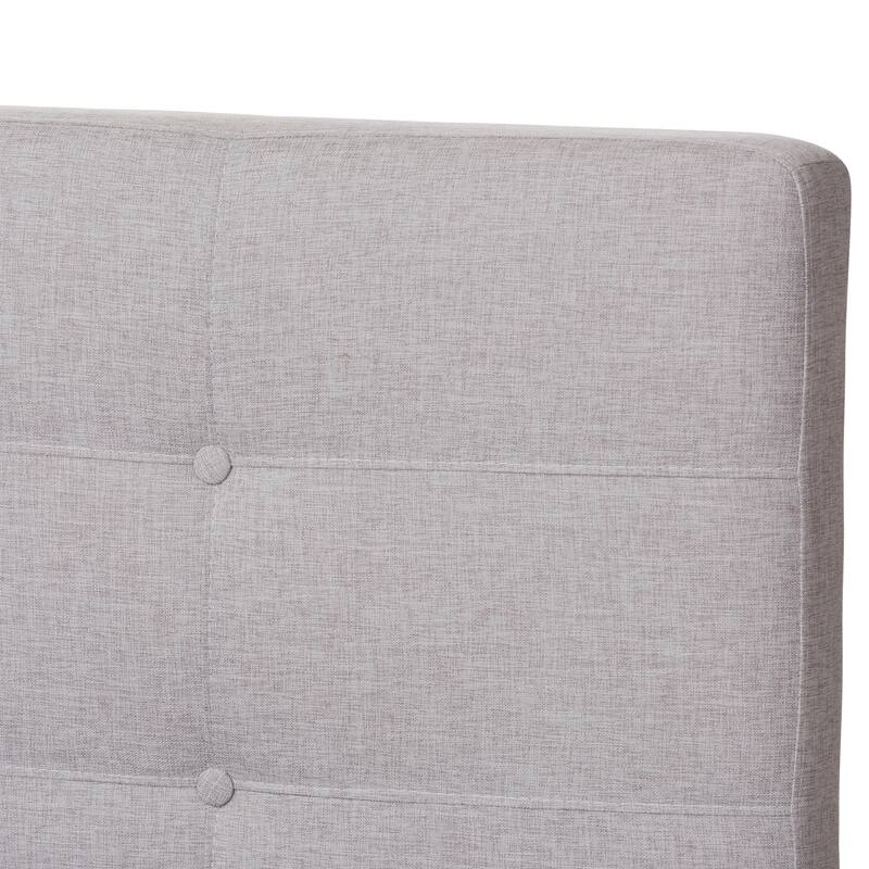 Queen Size Platform Bed - Modern Fabric Bed Frame with Wood Legs - Greyish Beige Bedroom Furniture