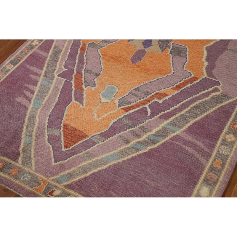 Hand Knotted Oriental 100% Wool Carpet Transitional Geometric Purples Oushak Area Rug - 6' 11'' X 4' 0''