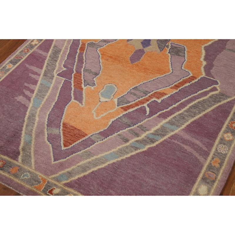 Vegetable Dye Purple Oushak Turkish Rug Handmade Wool Carpet - 4'0" x 6'11"