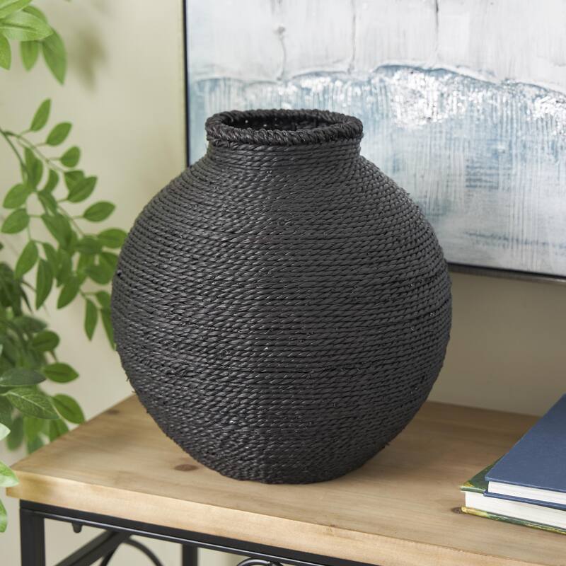 Black Metal Handmade Wrapped Pot Decorative Vase - Black