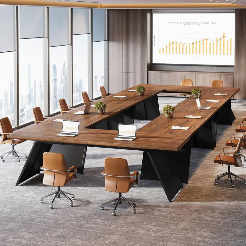 6.57 FT Conference Room Table, Modern Rectangle Executive Meeting Seminar Table with Walnut Wood Top & Black Metal Base