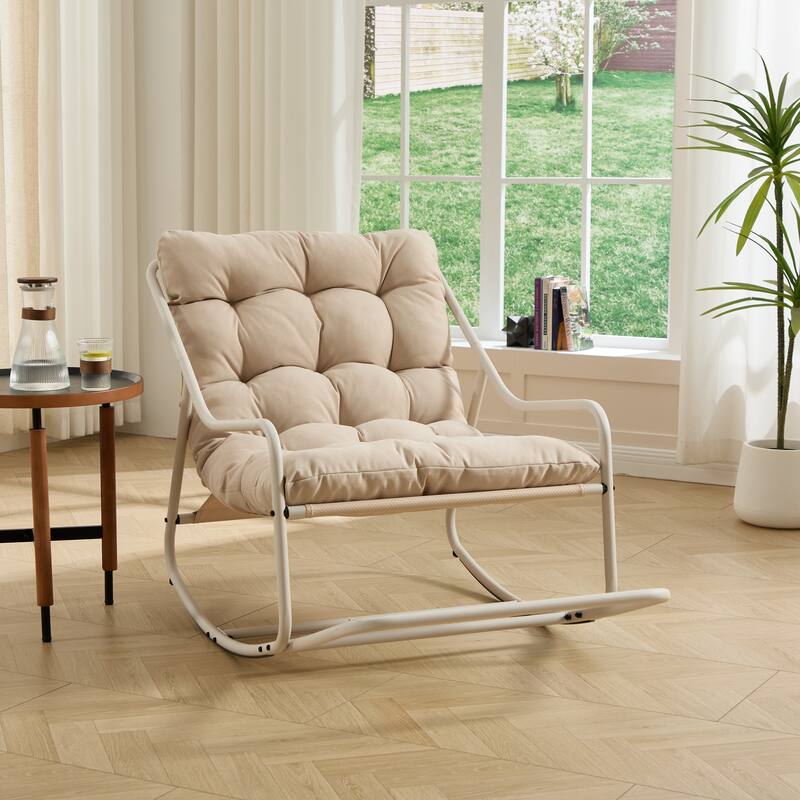 Outdoor Rocking Chair, Comfy Cushion, with Soft Thick Cushion,for Living Room, Bedroom, Reading Room, Black Frame with Cushion