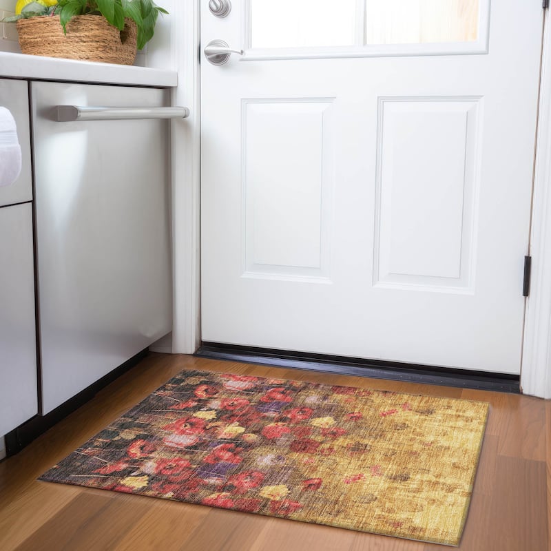 Premium Washable Super Soft Modern Floral Mayfield Rug - Gold - 1'8" x 2'6"