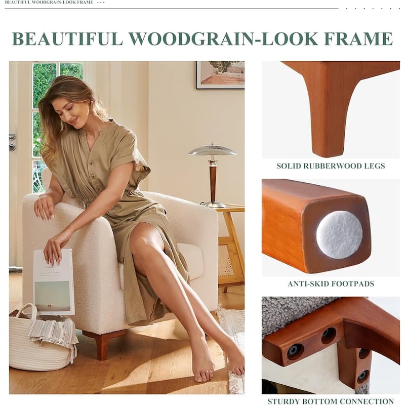 Sherpa Accent Chair with Storage Ottoman Set, Upholstered Barrel Club Arm Chair with Footrest Set of 1/2