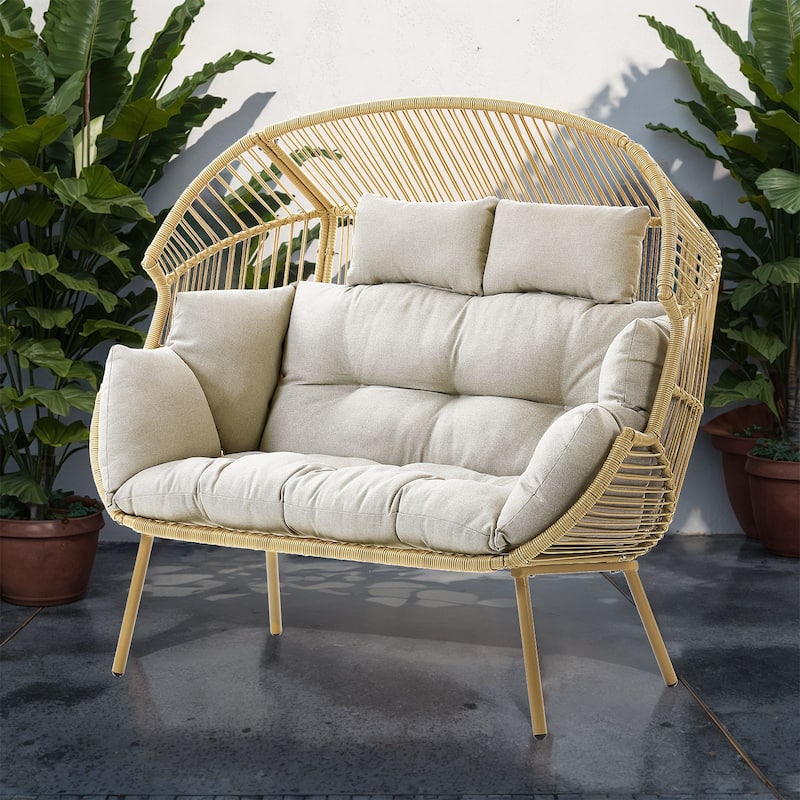 Pocassy Outdoor Egg Chair Garden Funiture - Yellow & Beigei Cushion - 1PC Double Egg Chair