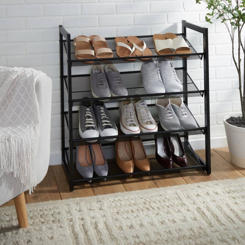 Organize It All 4 Tier Adjustable Mesh Shoe Rack in Black