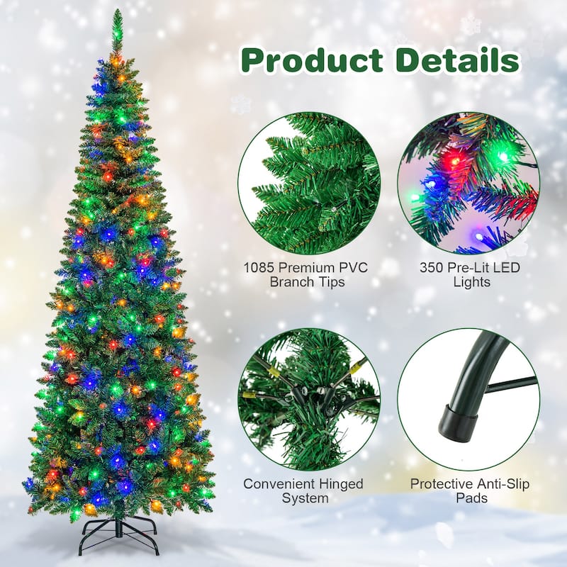 Slim Prelit Christmas Tree with LED Lights Ideal for Narrow Spaces