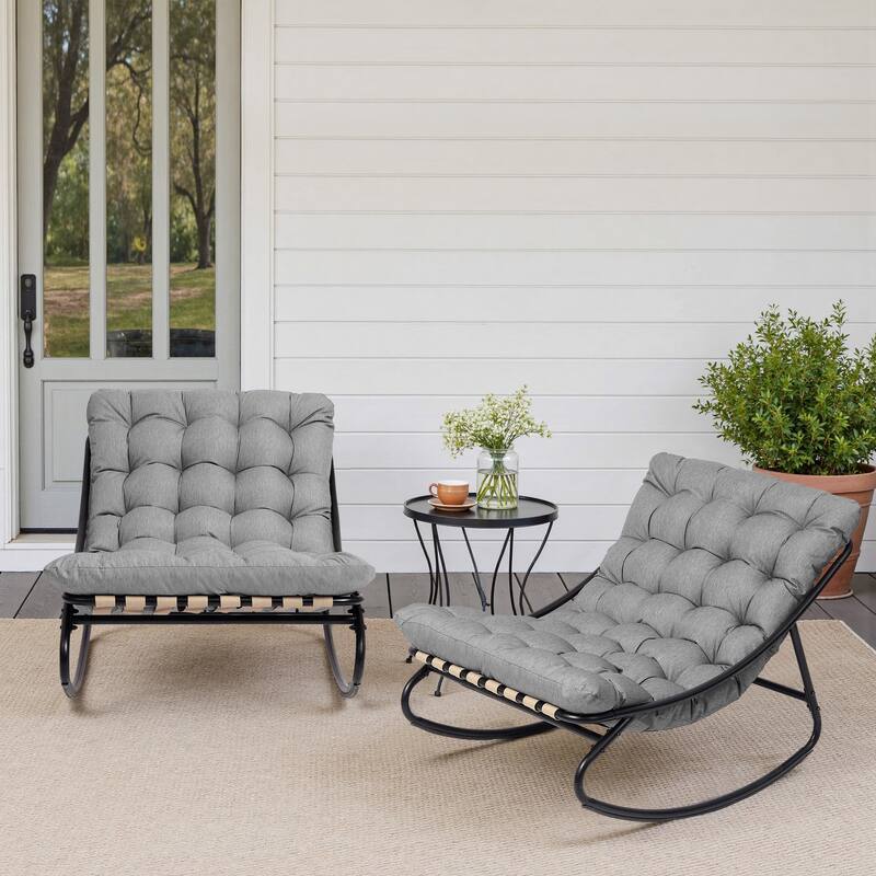 Outdoor Metal Frame Rocking Chair with Water-Resistant Cushions
