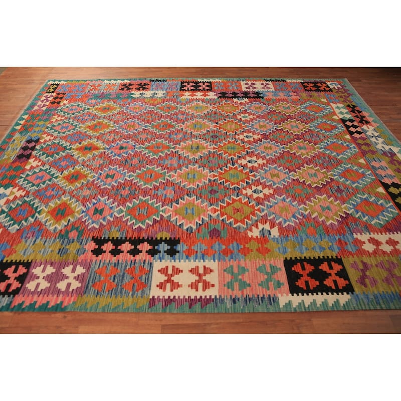 South Western Style Kilim Oriental Rug Flatweave Wool Carpet - 7'11"x 9'10"
