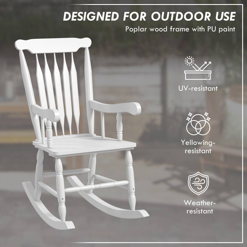 Outsunny Outdoor Wood Rocking Chair, 350 lbs. Porch Rocker with High Back for Garden, Patio, Balcony