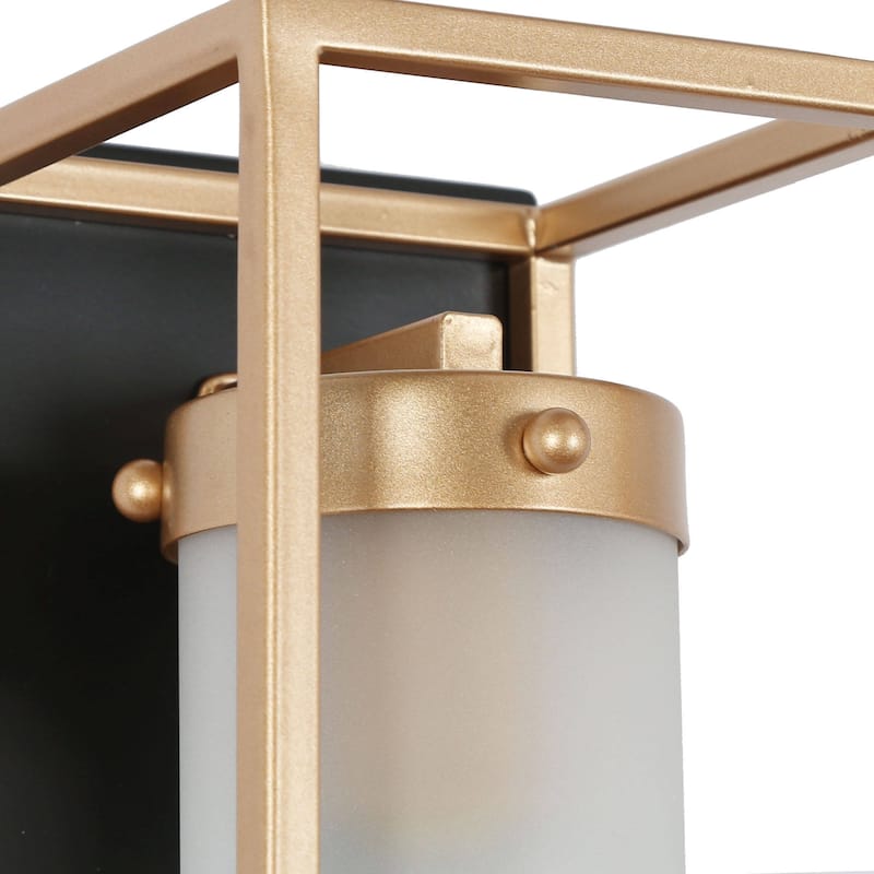 Modern Black Gold Frosted Glass Dimmable 1-Light Fretwork Wall Sconces Vanity Lights for Bathroom