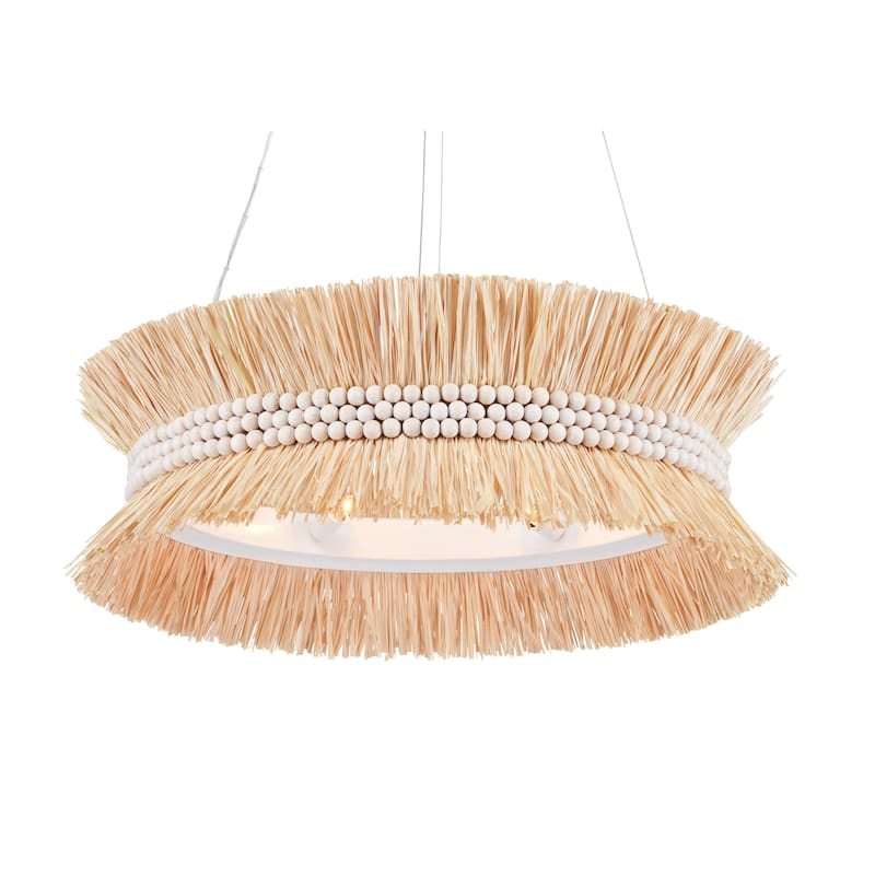 Currey & Company Seychelles Chandelier - 11"h x 33"dia - 11"h x 33"dia - Sugar White/Natural Raffia