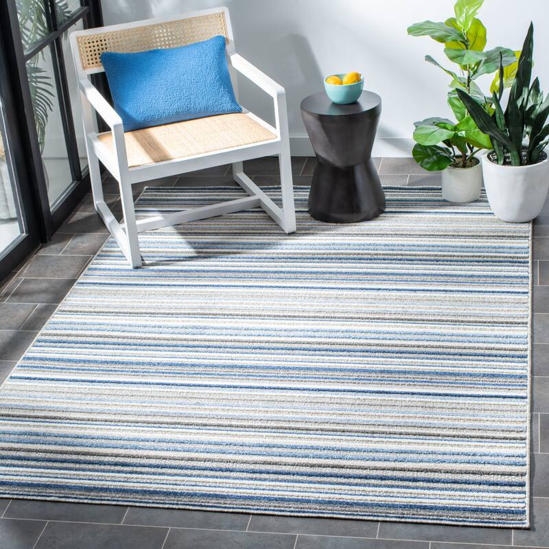 SAFAVIEH Cabana Gafia Indoor/ Outdoor Waterproof Patio Stripe Rug - 9' x 12' - Grey/Blue