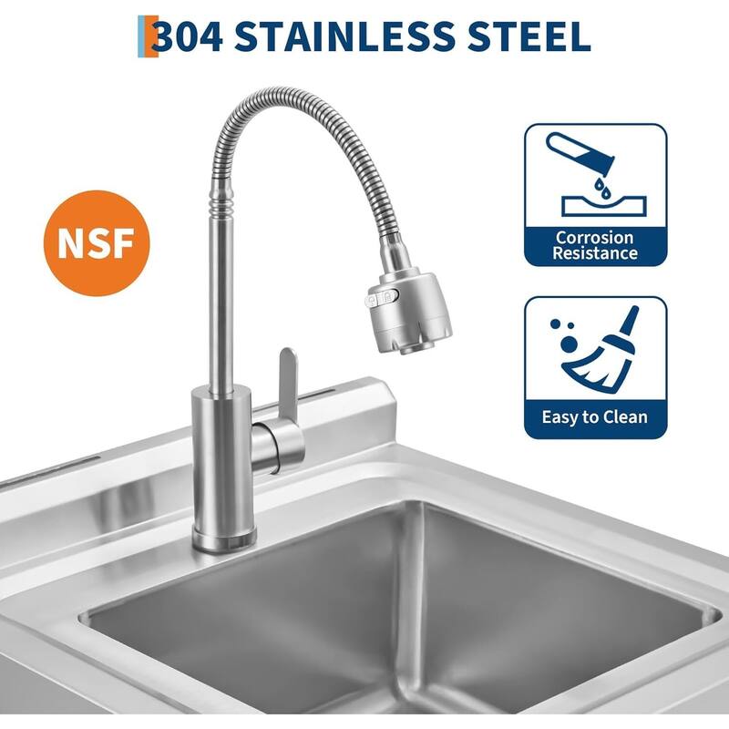21.6x19.6x37.5inch Single Bowl Freestanding Stainless Steel Utility Sink