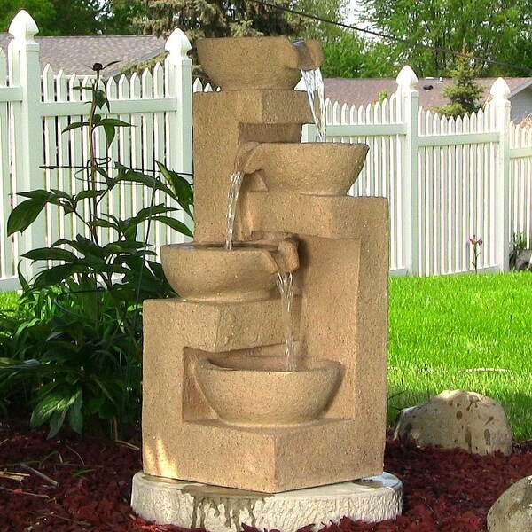 Sunnydaze Four Bowls Cascading Fountain with LED Lights 31 Inch Tall