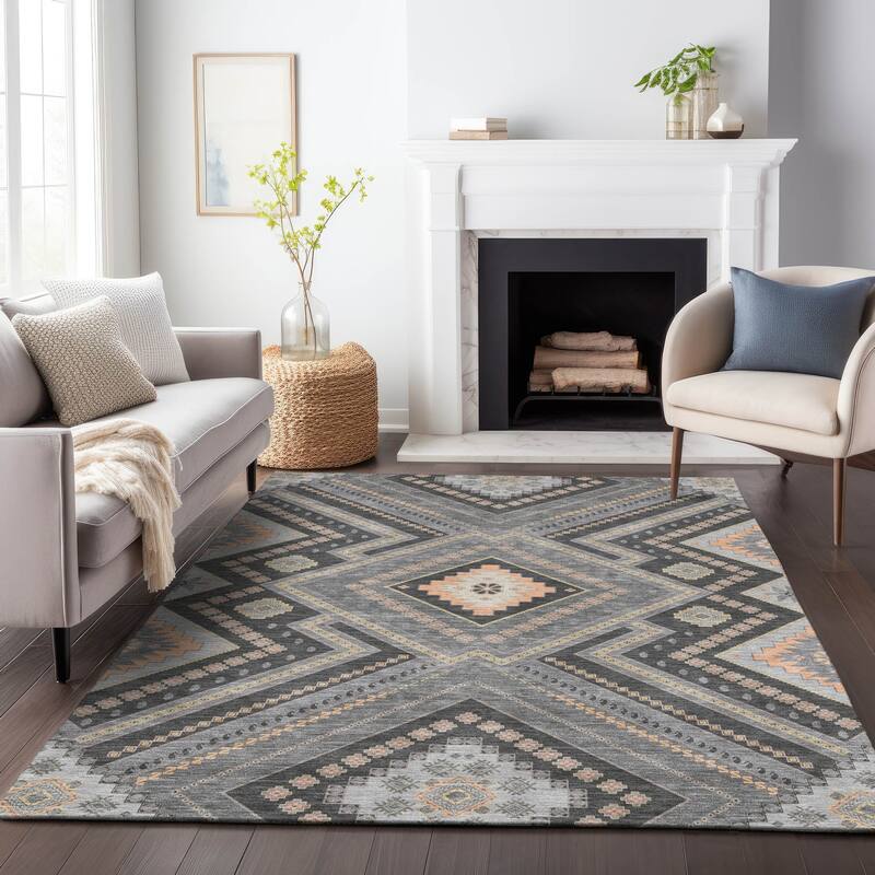 Machine Washable Indoor/ Outdoor Global Boho Chantille Rug