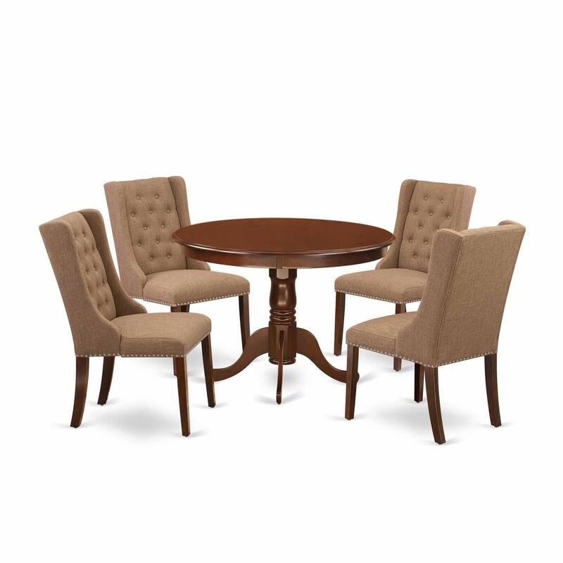 HomeStock 5-Piece Mahogany Finish Solid Wood Top Dining Table with 4 Parson Chair