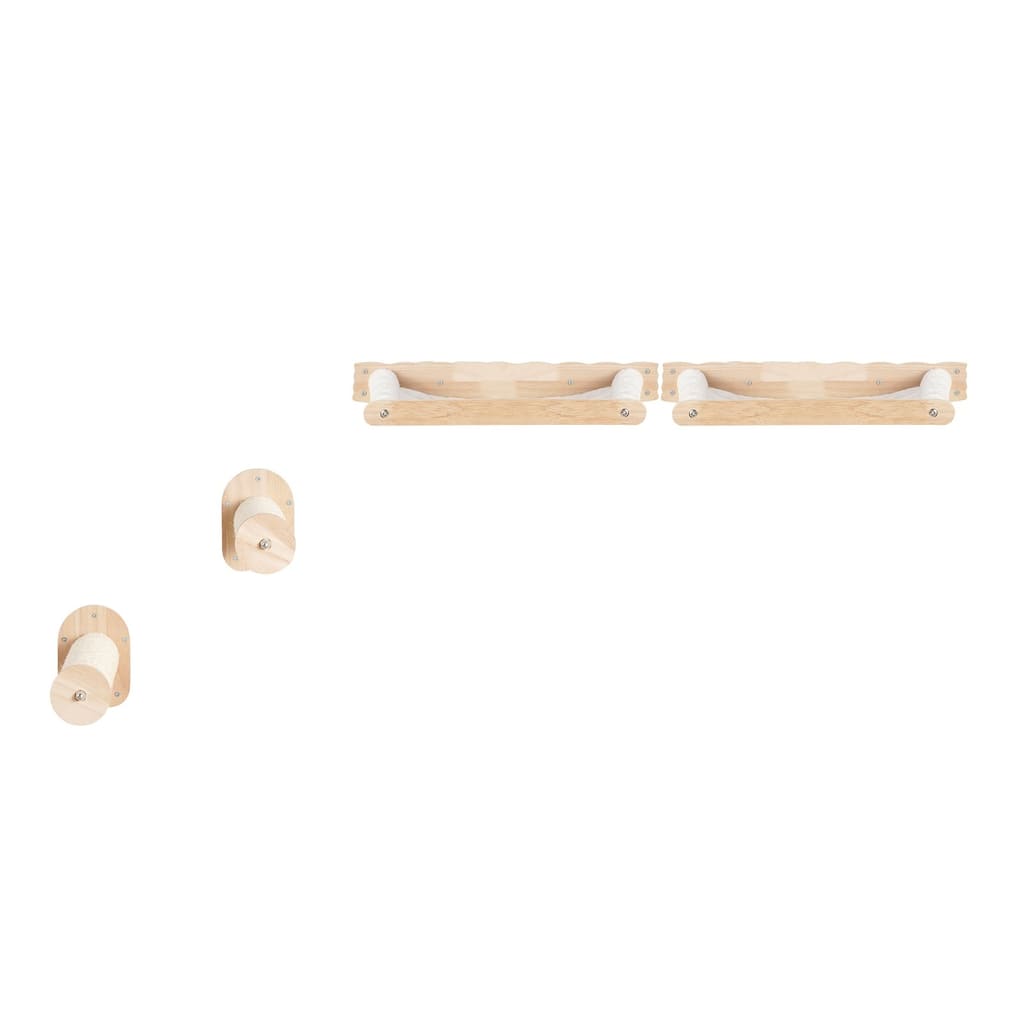 Oak Cat Wall Shelf with Hammocks & Jump Posts, Space-Saving Design