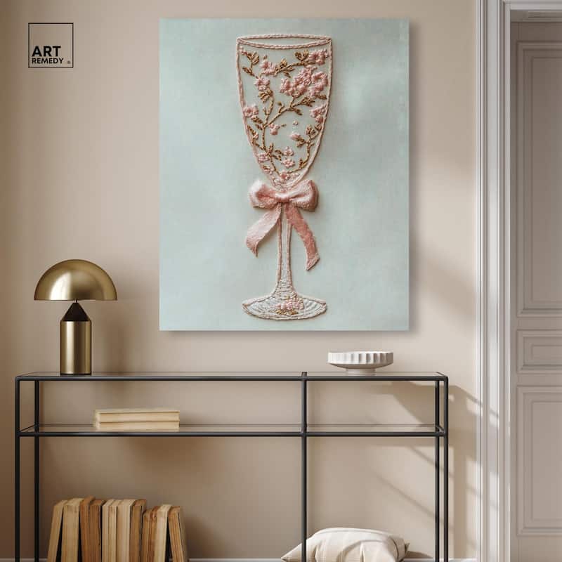 Champagne Glass Bow Canvas by Art Remedy, Gallery Wrapped