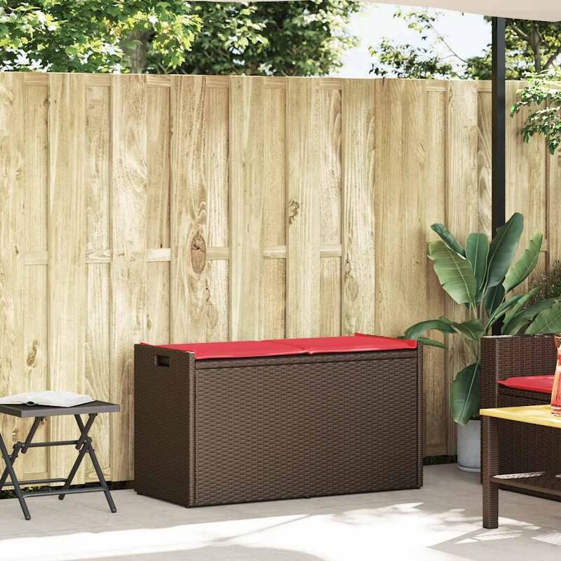 vidaXL Patio Storage Bench with Cushion Black/Brown 39.4" Poly Rattan - 37.4" x 15.6" x 1.2"