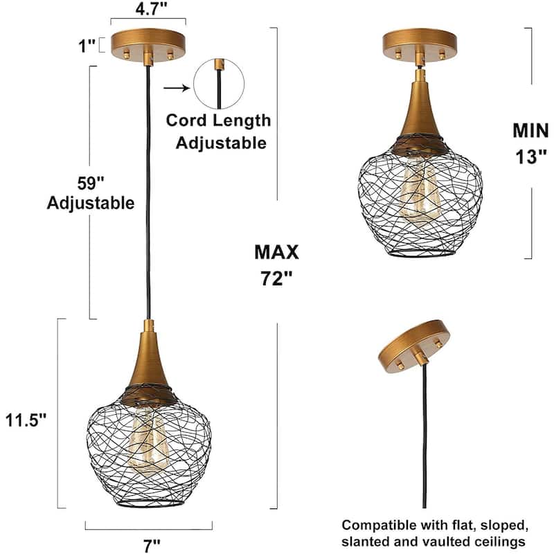 Modern Gold Pendant Light Wire Cage Pendant Lamp