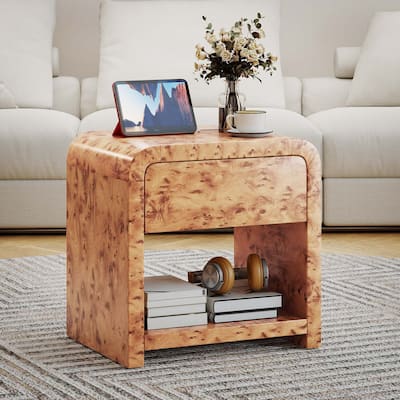 Moasis Modern Distressed Side Table Chair Side Bedside Table with Drawer and Charging Station
