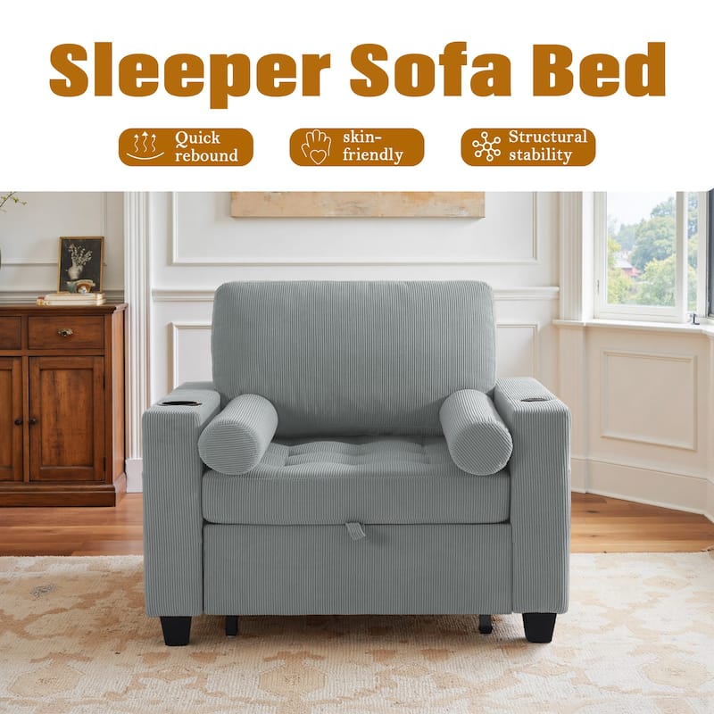 2 Set 3-in-1 Adjustable Recline Convertible Chair Bed Sleeper with USB Port