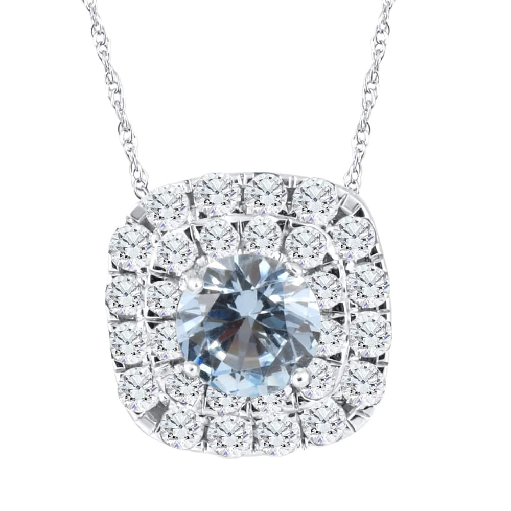 2 3/4Ct Aquamarine & Diamond Cushion Halo Pendant White Gold Womens Necklace