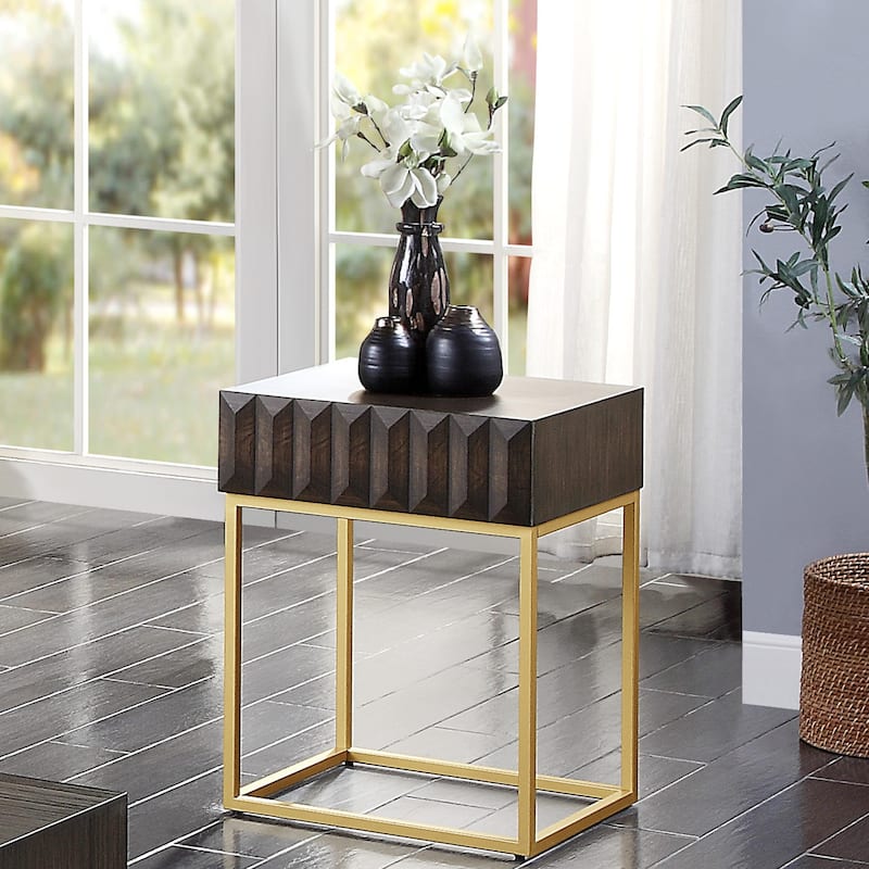 Bird Contemporary Steel 1-Drawer Accent Table by Furniture of America - 24"H x 19"W x 16.5"D - Walnut