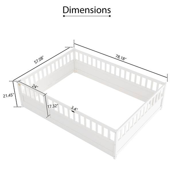 dimension image slide 3 of 5, Montessori Wooden Children's Floor Bed, Floor Platform Bed Frame with Door, Super High Security Barrier for Boys Girls