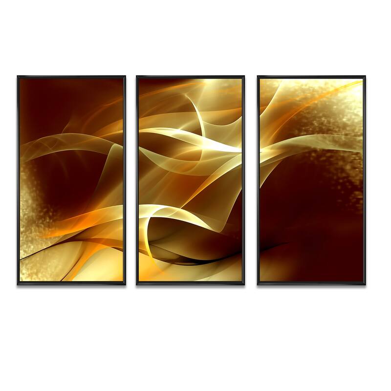 Designart "Light Yellow Abstract Fractal Design" Abstract Framed Art Set of 3 4 Colors of