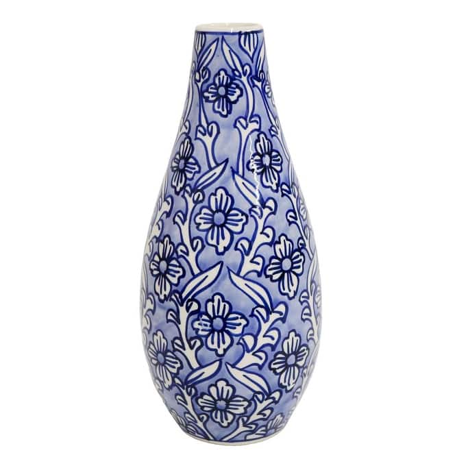 Home&Manor Ceramic Slim Vase Light Blue