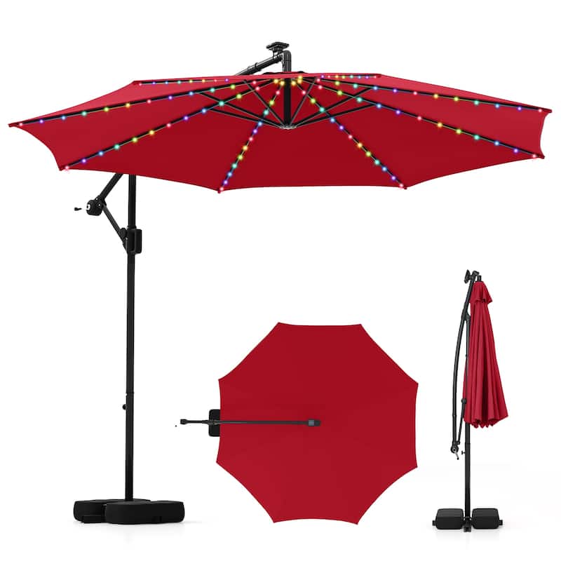 10 FT Offset Hanging Umbrella Outdoor Patio Cantilever Umbrella - Red
