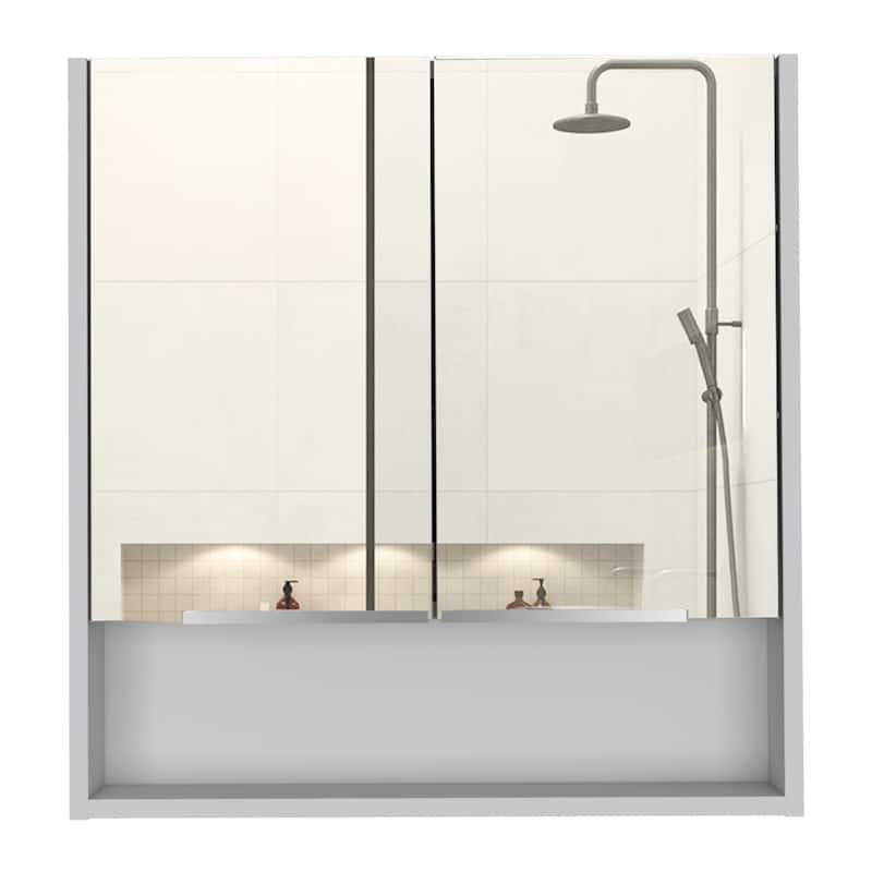 Mirror Cabinet - Double Doors, 3 Internal Shelves, 1 Open Shelf, Wall-Mounted Bathroom Storage