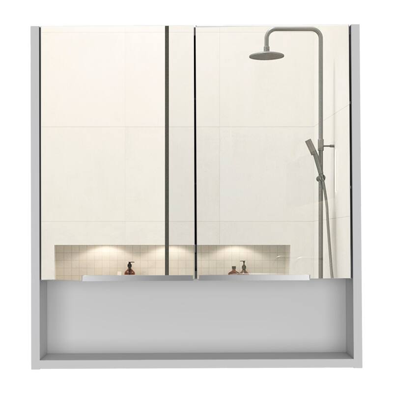 Rectangle Medicine Cabinet with Mirror, Two Doors, 4 Interior Shelves, White Finish, Perfect for Bathroom Storage