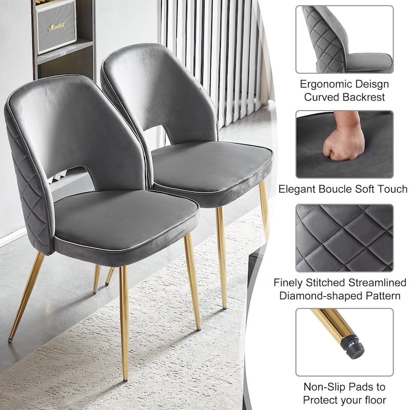 Velvet Dining Chairs with Metal Legs and Hollow Back Upholstered Dining Chairs Set of 4