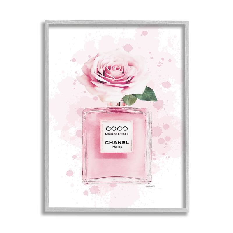 Stupell Pink Flower Perfume Fashion Glam Design Framed Wall Art - 16 x 20 - Grey