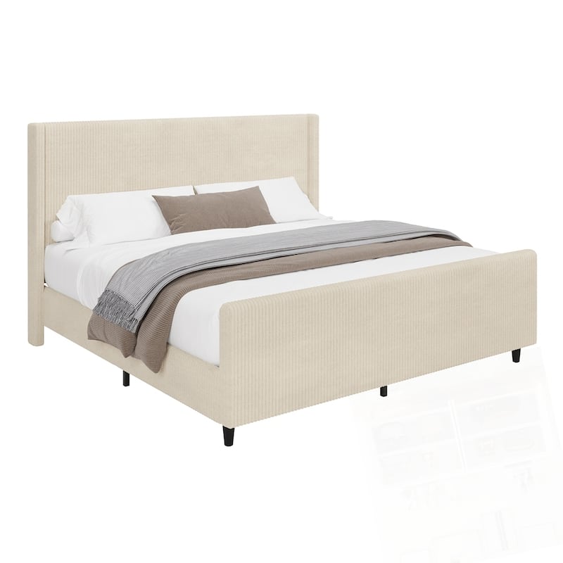 50.7'' High Headboard Corduroy Upholstered Bed Frame